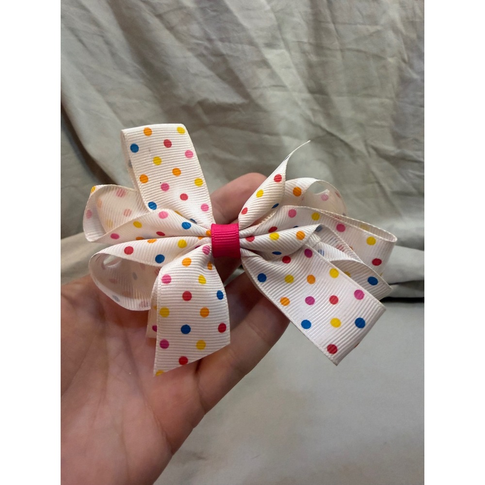 Kids White Polka Dot Grosgrain Ribbon Hair Bow Alligator Clip Multi Color‎